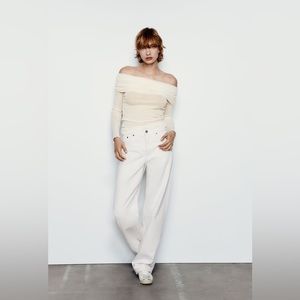 NWOT Zara Ruched Cotton Top In Ecru Size S